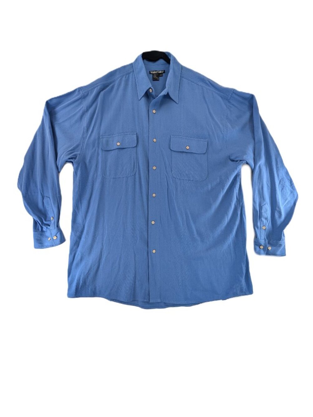Winter Silks Shirt Mens Sz XL Tall Blue 100% Heavyweight Silk Herringbone Pocket